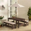 KidKraft Outdoor Table & Bench Set With Cushions & Umbrella - Oatmeal & White Stripes 500 -Baby Product 00500 01