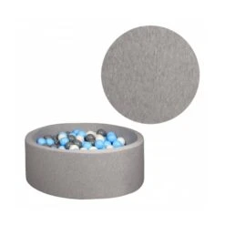 Organic Cotton Light Gray Ball Pit With 200 ((Grey/Blue/White) Balls -Baby Product 1 Larisa and Pumpkin Acik Gri Top Havuzu Kilifi
