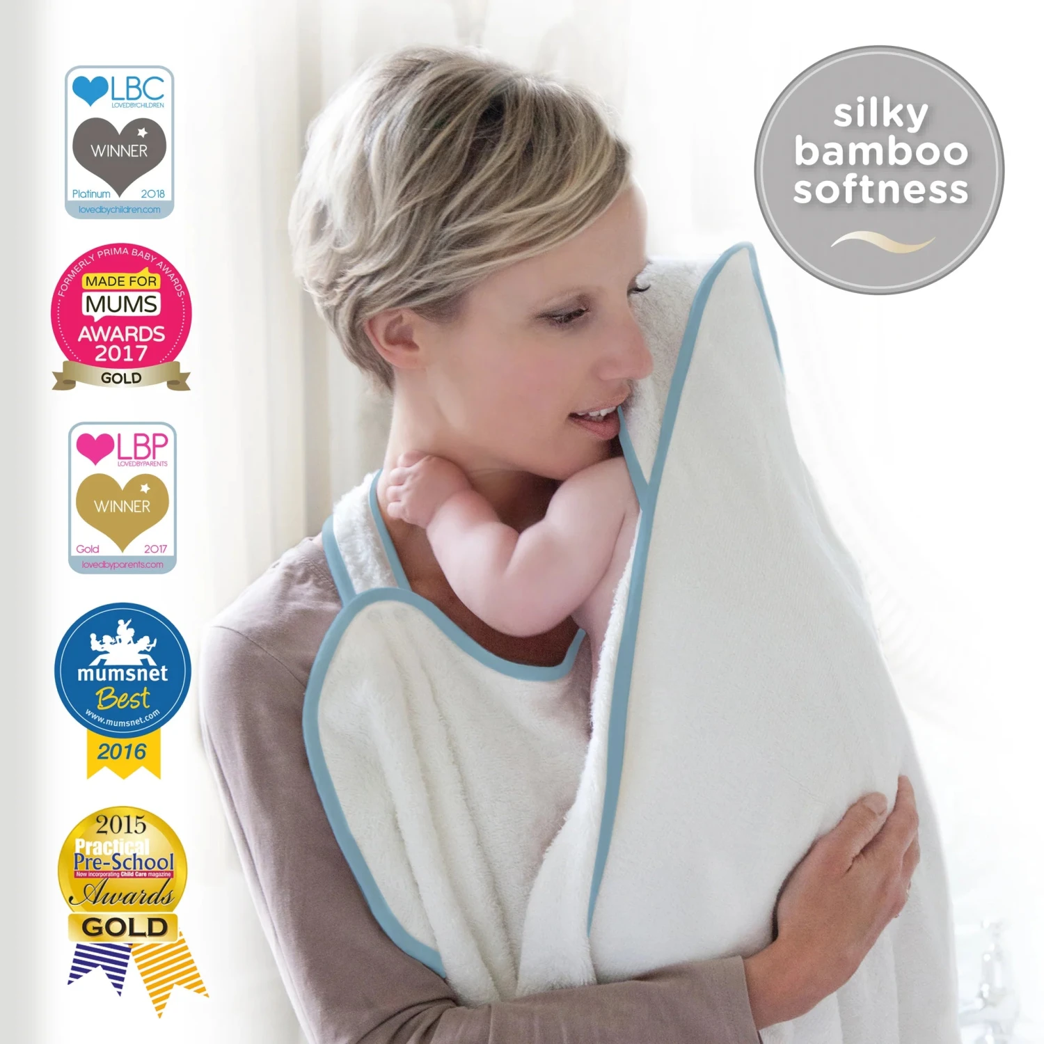 Cuddledry 'Hands-free' Baby Towel Blue Edge 3 Cuddledry 'Hands-free' Baby Towel Blue Edge