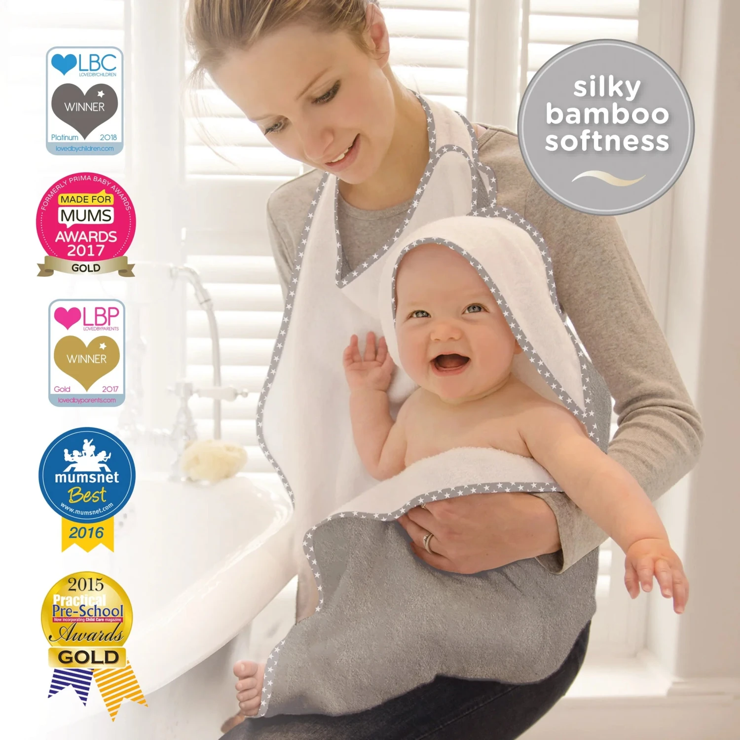 Cuddledry 'Hands-free' Baby Towel Grey Star 3 Cuddledry 'Hands-free' Baby Towel Grey Star